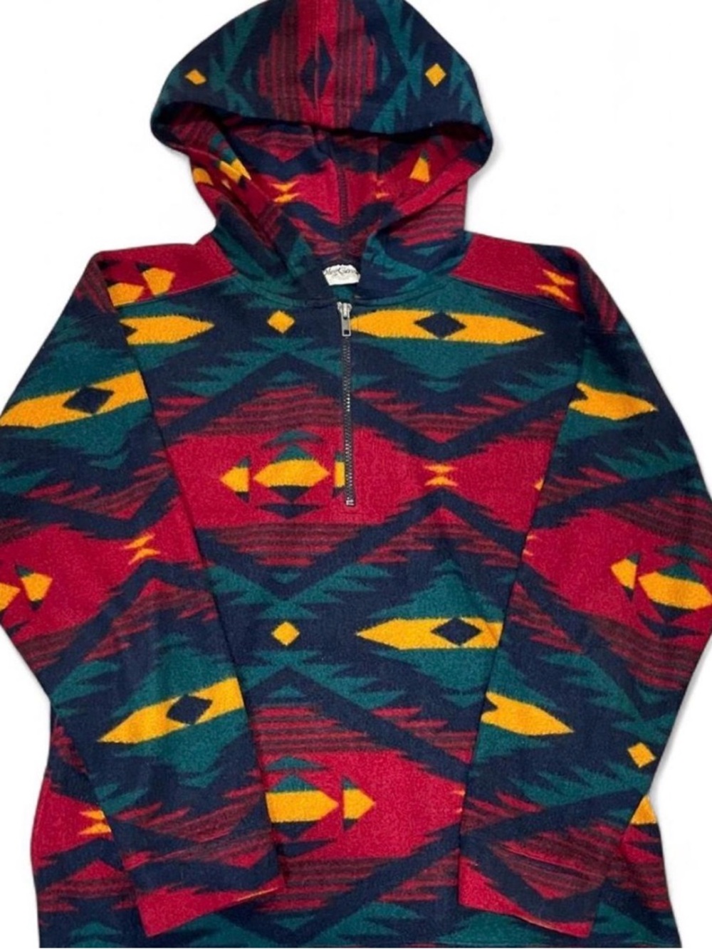 Vintage Oleg Cassini Aztec Fleece Hoodie Quarter Zip Small